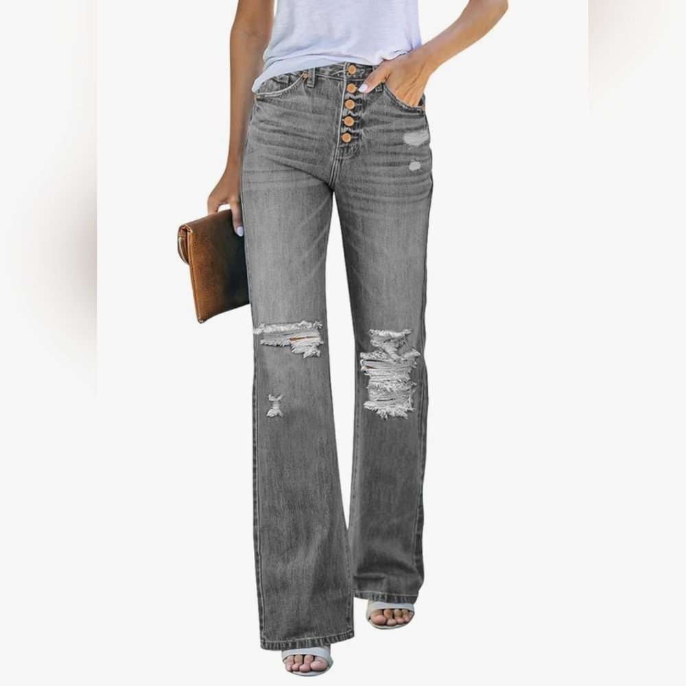 Women's Distressed Gray Jeans